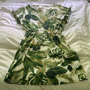 H&M linen blend monstera/jungle plant t-shirt dress
